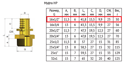 Муфта аксиальная 16х1/2", наружная резьба