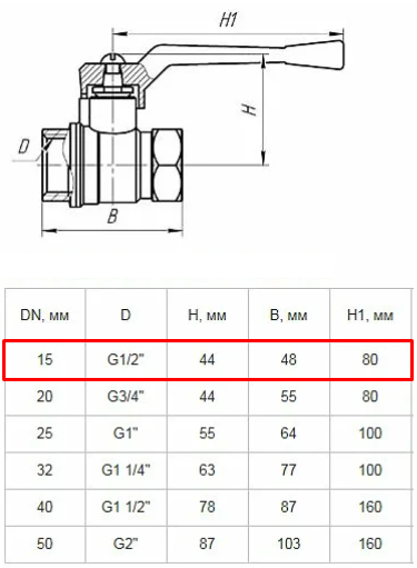 Кран шаровый тип 11Б27П ВР-ВР PN16 Ду15 - 1/2", ручка