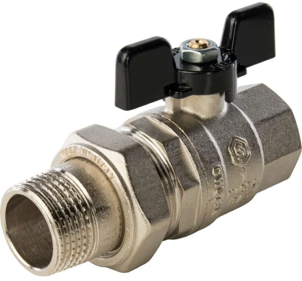 Кран шаровый со сгоном прямой внутр/наруж 1/2", бабочка PN40