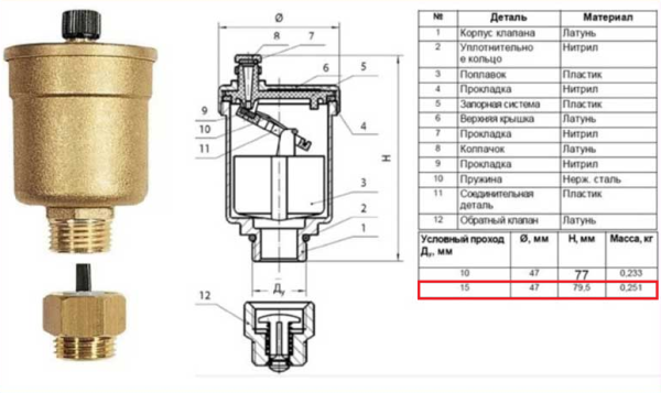 Воздухоотводчик автоматический (поплавковый) 1/2"