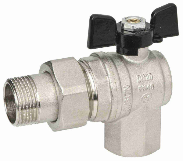 Кран шаровый со сгоном угловой внутр/наруж 1/2", бабочка PN40